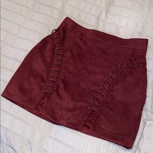Suede burgundy mini skirt